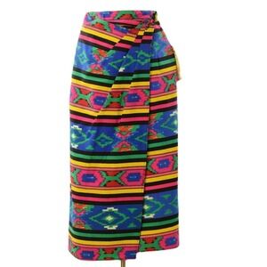 90s Vintage Southwest Wrap Skirt Midi Womens 10 M Cotton Pink Festival Geometric